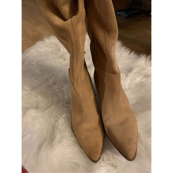 Steve Madden Tan Suede Leather Chunky Heel Full Length Tall Boots Size 8.5 - Picture 2 of 6